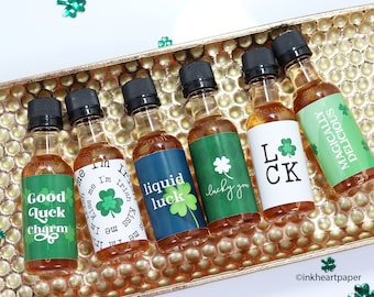 St. Patrick's Day Mini Liquor Bottle Labels: Shamrock Party Favors (Set of 12)