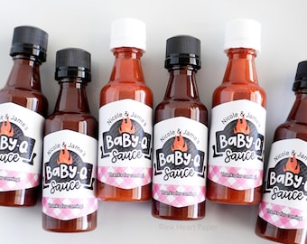 BabyQ Sauce Bottle Favors: Personalized BBQ, Girl Baby Shower (DIY Kit)