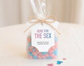 Gender Reveal Favor Tags, Here for the Sex Tags, Baby Shower Favor Tags, Personalized Bodysuit Tags, Funny Gender Reveal Decor