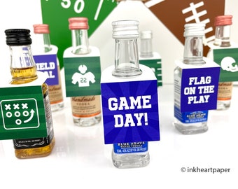 Football Party Favor Tags, Tailgating Party Favors, Game Day Drink Tags, Water Bottle Tags, Football Party, Mini Bottle Tags