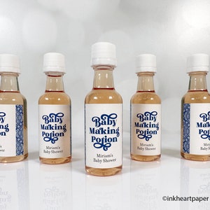 Baby Shower Favors, Baby Making Potion Favor Labels, Mini Liquor Bottle Favors, Vintage Retro Baby Shower Ideas, EMPTY DIY Kit 12 bottles