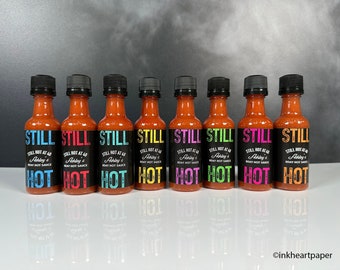 Black Still Hot Birthday Party Favors, Adult Birthday Party Ideas, Mini Hot Sauce Favors, Grown Up Party Souvenirs, EMPTY DIY Kit 12 bottles