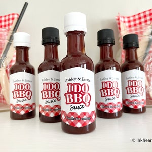 I Do BBQ Favors, Engagement Party Favors, Backyard Bbq Sauce Favors, Red Gingham, Personalized Mini Liquor Bottles, EMPTY DIY Kit 12 bottles