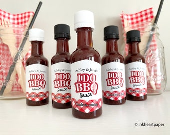 I Do BBQ Favors, Engagement Party Favors, Backyard Bbq Sauce Favors, Red Gingham, Personalized Mini Liquor Bottles, EMPTY DIY Kit 12 bottles