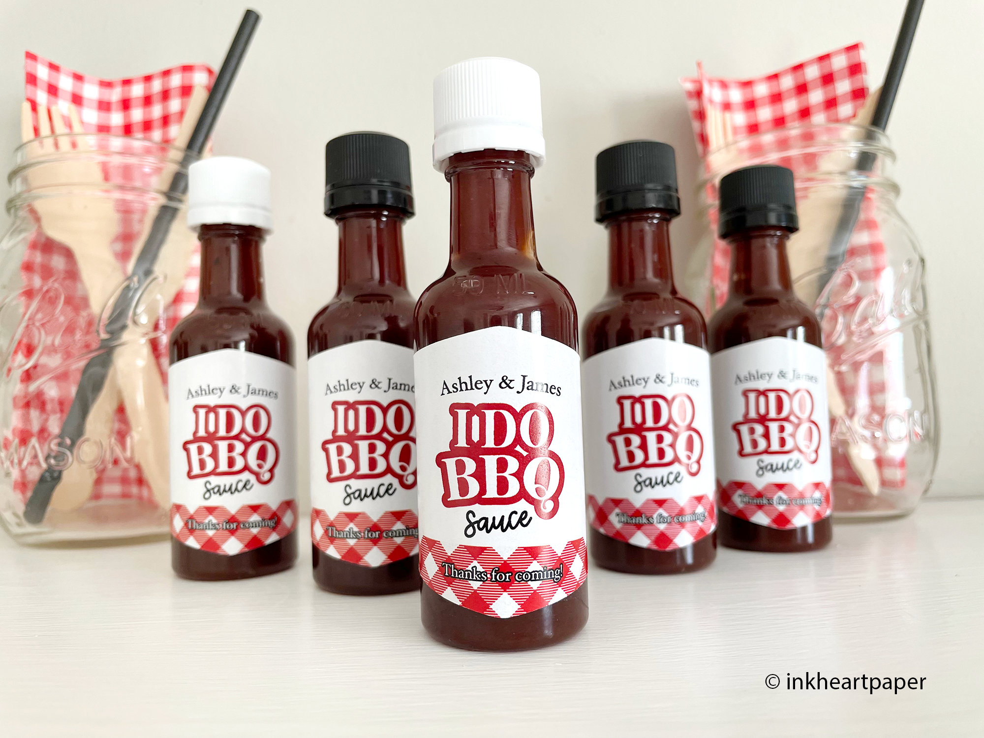 12 oz Clear Glass Barbeque Sauce Bottles w/ Gold Metal Lug Caps