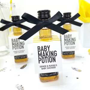 Baby Making Potion Mini Bottle Tags, Personalized Baby Shower Favors, Couples Shower, Baby Shower Liquor Favors, Shower Prizes (Set of 12)