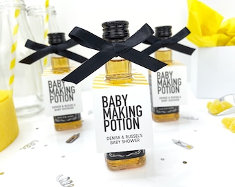 Baby Making Potion Mini Bottle Tags, Personalized Baby Shower Favors, Couples Shower, Baby Shower Liquor Favors, Shower Prizes (Set of 12)