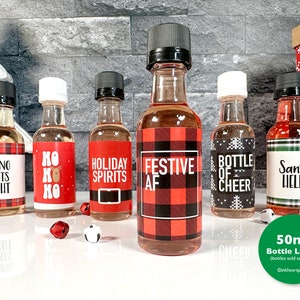 Christmas Mini Liquor Bottle Labels: Holiday Party Favors (Set of 12)