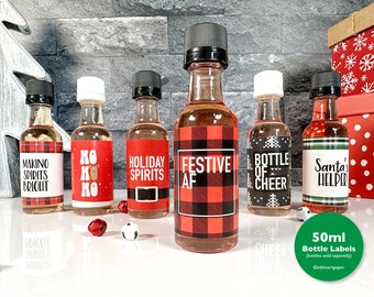 Christmas Mini Liquor Bottle Labels: Holiday Party Favors (Set of 12)