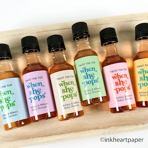 Baby Shower Favors, When She Pops Stickers, Guest Favors, Baby Shower Toast, Mini Liquor Bottle Labels,  EMPTY DIY Kit 12 bottles