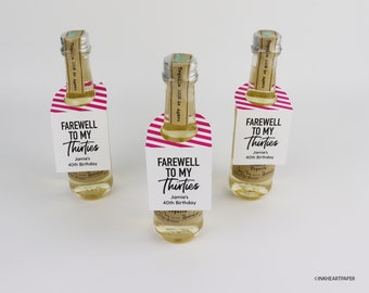 Adult Party Favors, 40th Birthday Favors, Boozy Shot Bottle Drink Tags, Farewell to My Thirties Birthday RIP 30s Liquor Tags, (Set of 12)