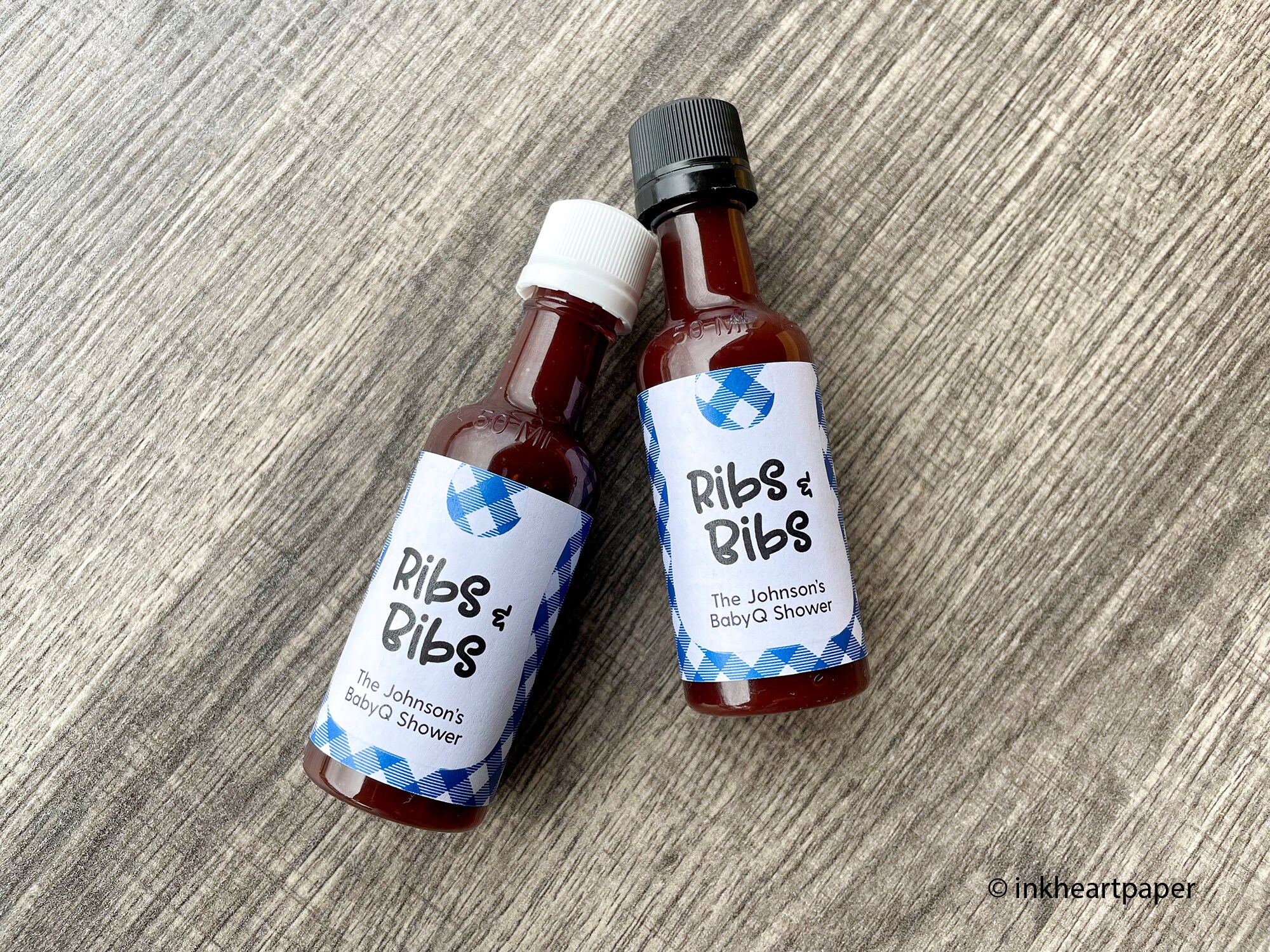 Gingham BabyQ Sauce Bottle Favors: Ribs & Bibs DIY Kit (12 Empty Bottles)