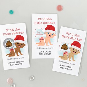 Fête de bébé de Noël, Jeu de grattage de couches sales, Jeu de douche de bébé, Loterie du Père Noël, Cartes de tombola (Ensemble de 12)