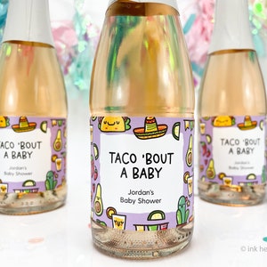 Taco Bout A Baby Mini Wine and Champagne Bottle Labels, Fiesta Baby Shower Favors, Taco Themed Baby Shower, Guest Favor Labels (Set of 9)