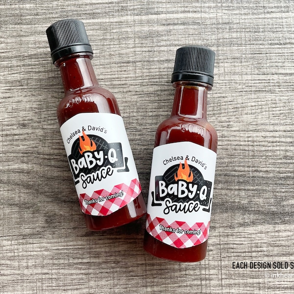 BabyQ Sauce Bottle with Labels, Baby Shower Barbecue Sauce Bottle Favor, Personalized Mini BBQ Sauce Bottles, EMPTY DIY Kit 12 bottles