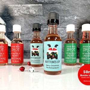 Personalized Christmas Mini Liquor Bottle Labels: Holiday Party Favors (Set of 12)