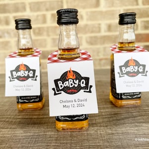 Barbecue Baby Shower Favors, BBQ Mini Bottle Tags, BabyQ Personalized Favors, Couples Shower, Baby Shower Liquor Favors,  (Set of 12)
