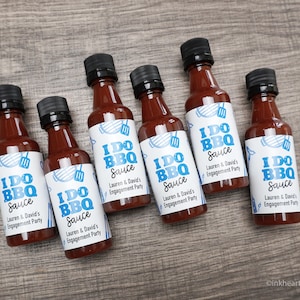 BBQ Sauce Favors, Engagement Party, Wedding I Do BBQ Hot Sauce Bottle Labels, Personalized Mini Liquor Bottles, Empty DIY Kit 12 bottles