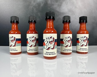 Personalized Mini Hot Sauce Bottle Labels: Birthday Party Favors DIY Kit