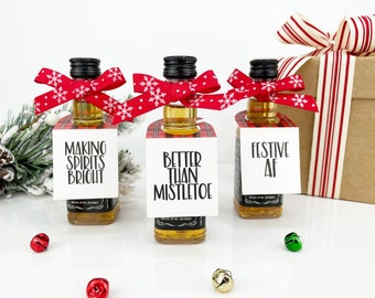 Boozy Christmas Party Favor Tags: Mini Liquor Bottle Tags (Set of 12)