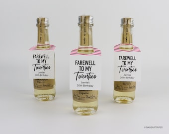 30th Birthday Mini Liquor Bottle Tags: Farewell to My Twenties (Set of 12)