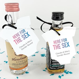 Here for the Sex Gender Reveal Tags, Baby Shower Thank You Tags, Funny Mini Liquor Bottle Favors, Baby Sprinkle, Set of 9 tags only