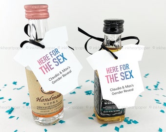 Here for the Sex Gender Reveal Tags, Baby Shower Thank You Tags, Funny Mini Liquor Bottle Favors, Baby Sprinkle, Set of 9 tags only