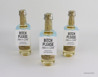Funny Birthday Party Favor Tags: Mini Liquor Bottle Tags (Set of 12)