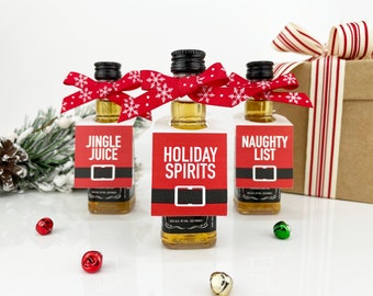 Santa's Belt Mini Liquor Bottle Tags: Christmas Party Favors (Set of 12)