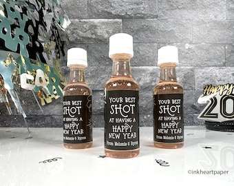 Funny New Years Eve Party Favors, Best Shot Happy New Year, Holiday Bottle Labels, Mini Liquor Bottle Labels, EMPTY DIY Kit 12 bottles