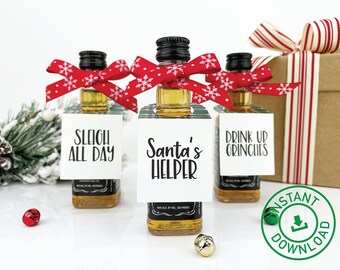 Plaid Mini Liquor Tags: Christmas Stocking Stuffers (Instant Download)