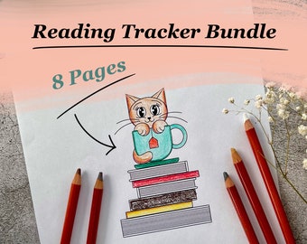 Cat Reading Journal Kit: Book Tracker Templates (PDF Download)