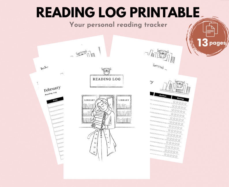 Illustrated Reading Log Printable: Monthly Book Tracker (A4, A5, Letter ...