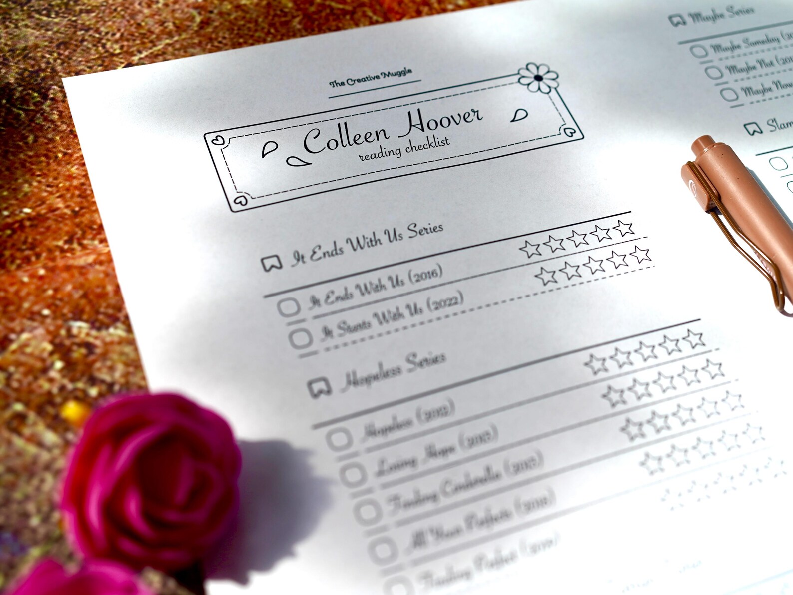 Colleen Hoover Reading Checklist, Colleen Hoover Books Checklist, Coho ...
