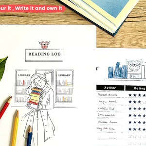 Registro de lectura ilustrado imprimible: Registro mensual de lectura (A4, A5, Carta)