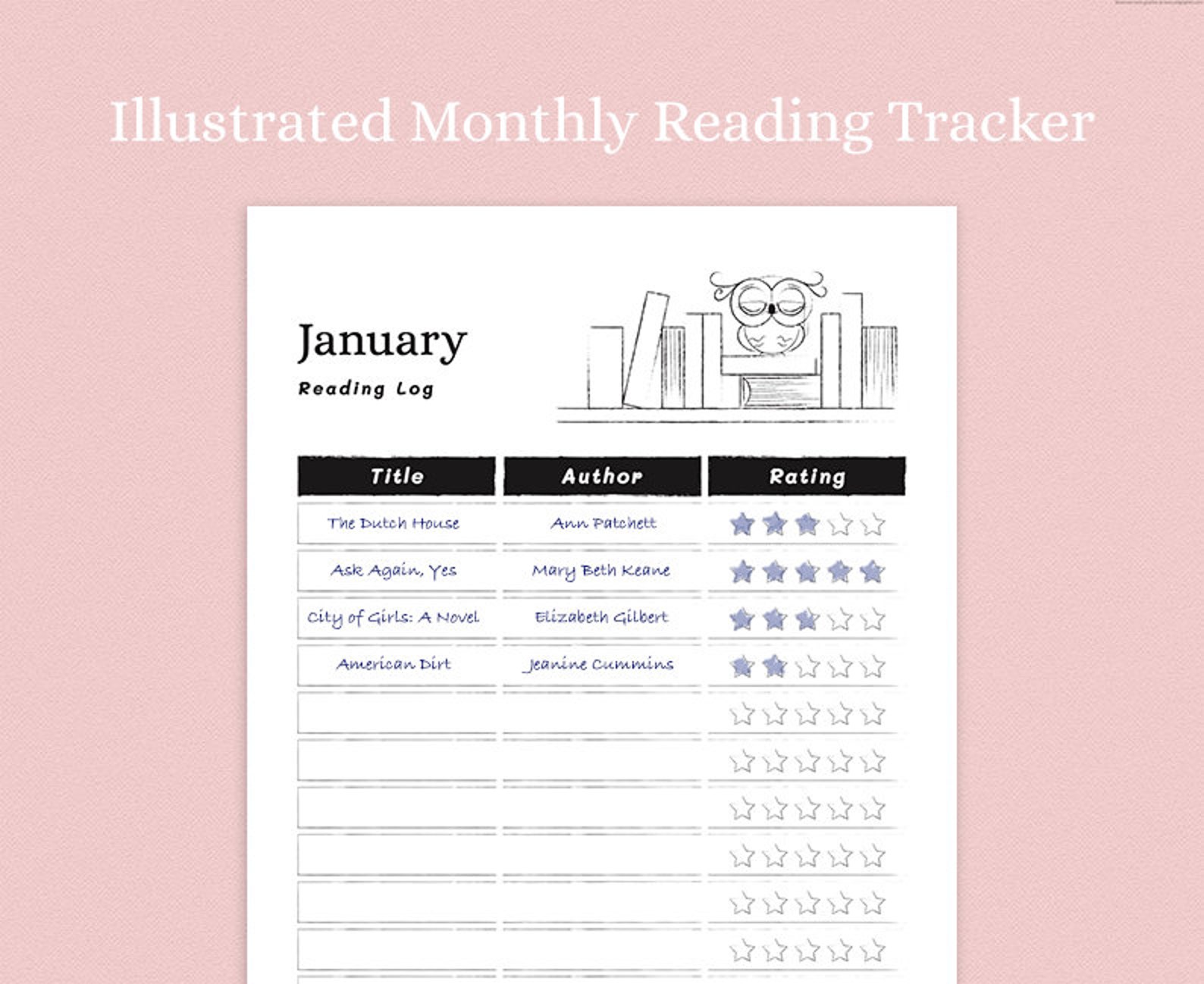 Illustrated Reading Log Printable: Monthly Book Tracker (A4, A5, Letter ...