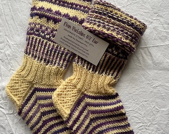 Proper Long Yorkshire Socks - Cream n Purple