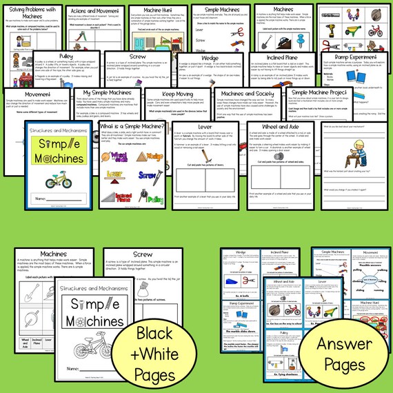 simple machines science science worksheets printable etsy