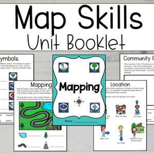 Compétences cartographiques pour les enfants, Unité d'enseignement à la maison, Unité de cartographie, Compétences de cartographie, Unité d'études sociales, Sciences sociales, Livret de cartographie, TÉLÉCHARGEMENT NUMÉRIQUE
