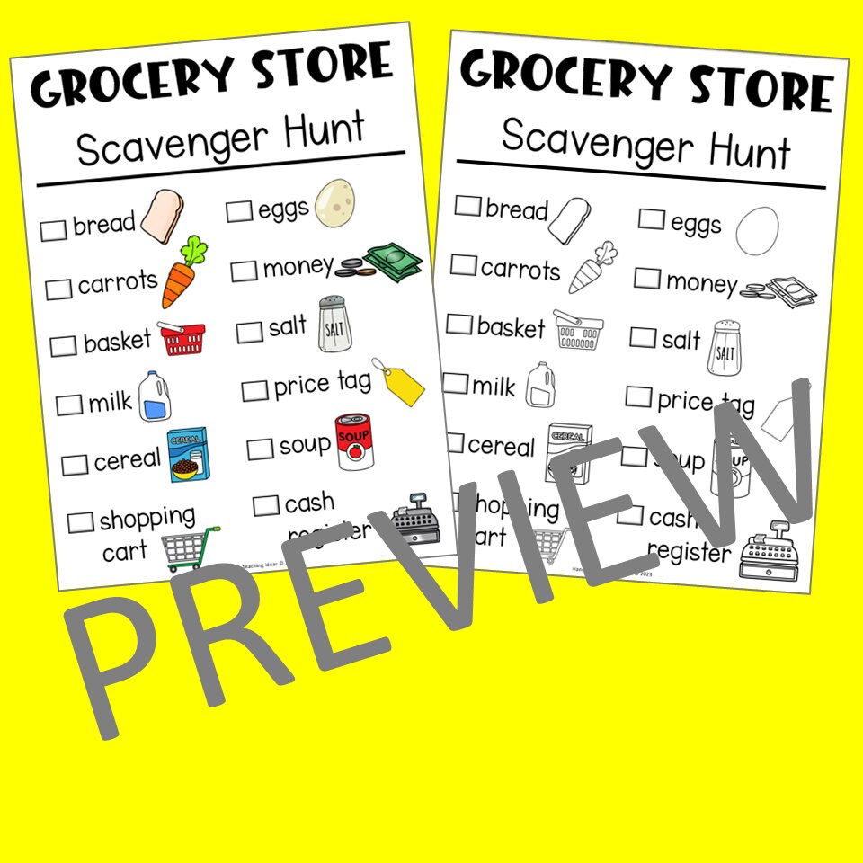 Scavenger Hunt Grocery List, Grocery Store Scavenger Hunt, Treasure
