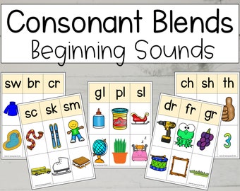 May include: A set of six colorful printable worksheets for teaching consonant blends. Each worksheet features a different blend, such as "sw", "br", "cr", "gl", "pl", "sl", "ch", "sh", "th", "dr", "fr", "gr", "sc", "sk", and "sm". Each worksheet includes three pictures that start with the corresponding blend.