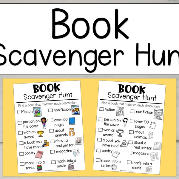 Scavenger Hunt Book, Book Scavenger Hunt, Treasure Hunt for Kids, Book Game, Book Activities, Library Games, DIGITAL DOWNLOAD