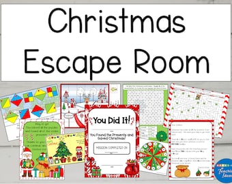 Kerstspellen, Kerst Escape Room, Santa Escape Room, Escape Room voor kinderen, Kerstprintables, Kerstpuzzels, DIGITALE DOWNLOAD