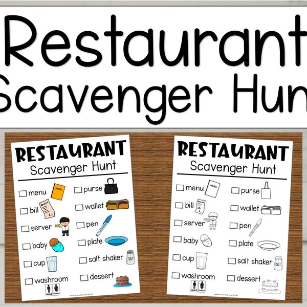 Scavenger Hunt Restaurant, Restaurant Scavenger Hunt, Treasure Hunt for Kids, Restaurant Activity,  Restaurant Games, DIGITAL DOWNLOAD