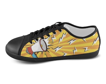 Men's Loudspeaker Yellow Pop Art, Custom Low Top Shoes (Big and Regular size) Christmas gift for men, women and children