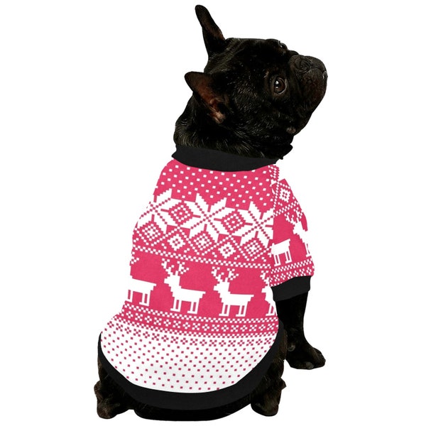 Chemise floue de chien de Noël et sweat à capuche de chien de Noël (petits, moyens et grands chiens) Pull moche de chien rose rouge blanc personnalisé de Noël rose rouge blanc