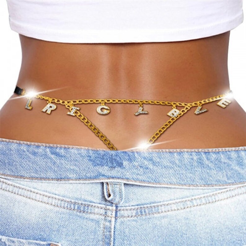 Custom Sexy Stylish Crystal Letter Chain Gstring Thong for Etsy