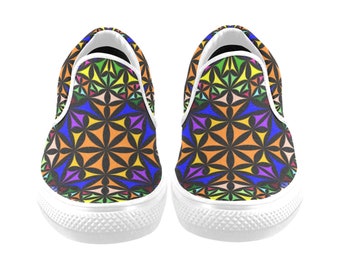 Unisex Colourful Chakra Trippy Hypnotic Print Custom Slip Ons (Big and Regular Size) Christmas gift for men, women and children