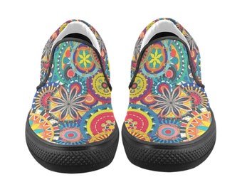 Unisex Psychedelic Cosmic Chakra Trippy Artwork Casual Party Music Festival Wear Custom Slip Ons (Multiple colors, Big and Regular Size)