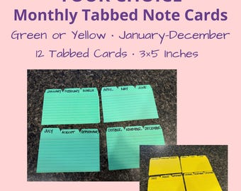 Monthly Tabbed Index Cards | 12 Month Dividers | 3x5 Planner Tabs | January-December